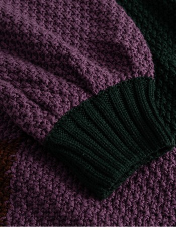 Trui Gotland Blocked Green Purple detail