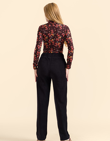 Zwarte Lalamour Hailey pantalon in ribvelours met brede tailleband – duurzame mo