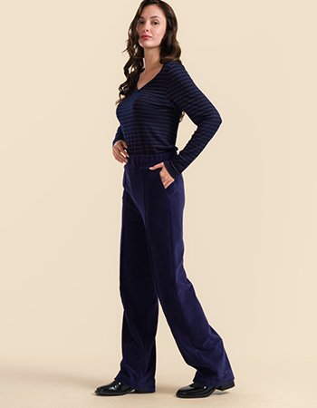 Lalamour Hailey pantalon rib navy van biologisch katoen en gerecycled polyester