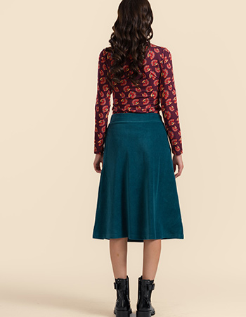 Petrol Lalamour Holly rok van ribvelours met elegante A-lijn, vegan mode