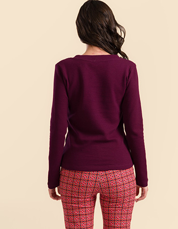 Lalamour longsleeve Kelly in bordeaux waffle stof, eerlijk geproduceerd van biol
