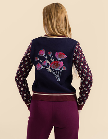 Blauwe Lalamour Poppy cardigan van biologisch katoen met contrasterende details