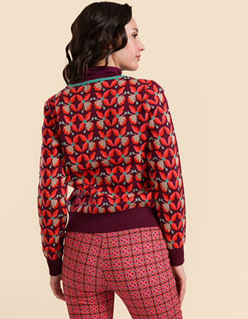 Lalamour Port Tiles vest in bordeaux en oranje print, eerlijk geproduceerd van b