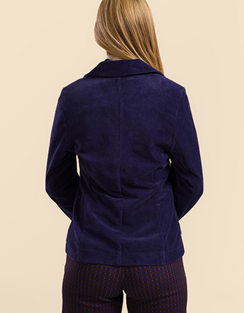 Lalamour blazer Nova in navy ribfluweel met klassieke snit, vegan mode