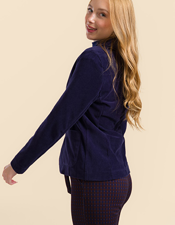 Donkerblauwe Lalamour Nova blazer van ribvelours, eerlijk geproduceerd van biolo