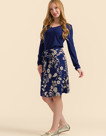 Lalamour midi-rok Demi in blauw met paisley en vogel dessin
