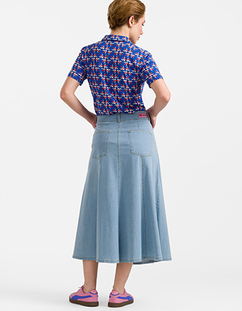 lange A lijn denim rok die gemakat is van eerlijk katoen