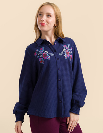 Blouse Amy Flower Waffle Blue