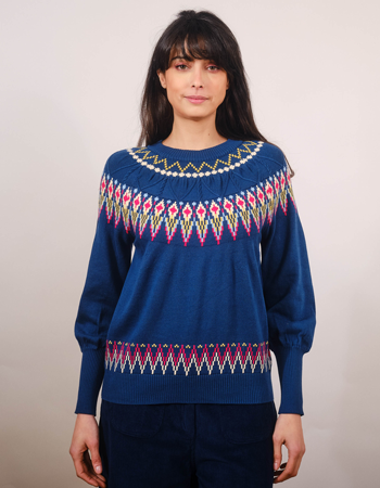 Trui Oslo Cable Fairisle Blue