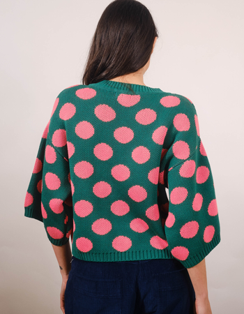 Trui Roma 3/4 Mouw Polka Pink Green