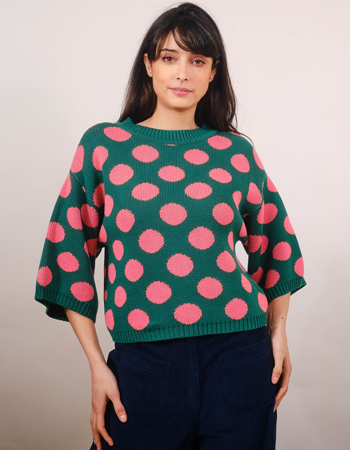 Trui Roma 3/4 Mouw Polka Pink Green