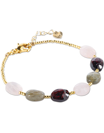 Armband Glossy Labrodorite Garnet Rose Quartz