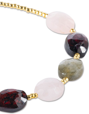 Armband Glossy Labrodorite Garnet Rose Quartz detail