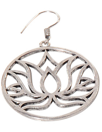Oorbellen Brass Silver Round Lotus detail
