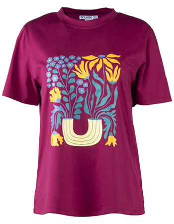 T‑shirt Boxy Flowers Raspberry