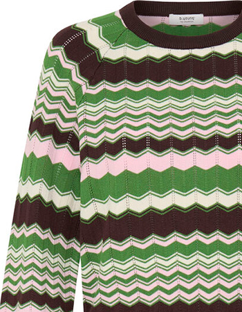 Trui Bymmorla Pointelle Zig Zag Artichoke Green detail
