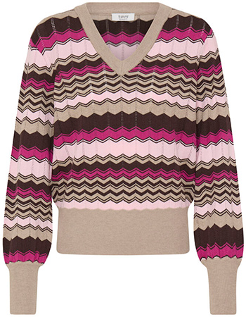 Trui Bymmorla V Neck Pointelle Zig Zag Fuchsia