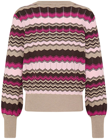 Trui Bymmorla V Neck Pointelle Zig Zag Fuchsia detail
