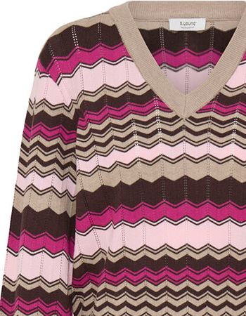 Trui Bymmorla V Neck Pointelle Zig Zag Fuchsia detail