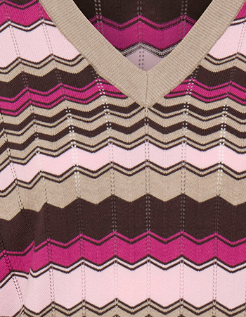 Trui Bymmorla V Neck Pointelle Zig Zag Fuchsia detail