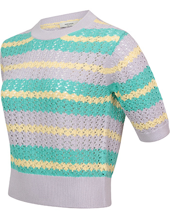 Top Knitted Crochet Retro Stripe Multi Color detail