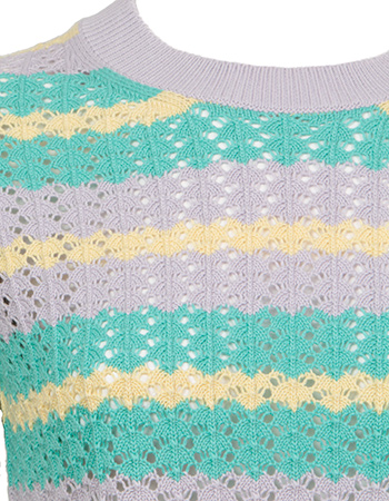Top Knitted Crochet Retro Stripe Multi Color detail