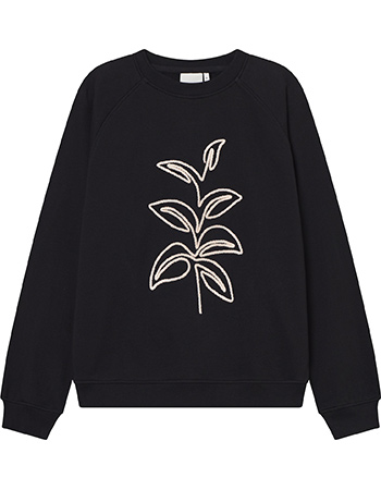 Sweater Ystad Line Art Leaves Black