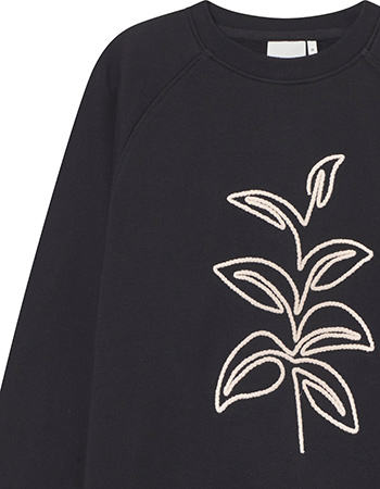 Sweater Ystad Line Art Leaves Black detail