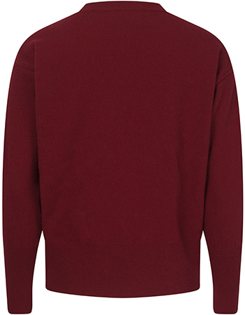 Trui Claudia Merino Wol Crew Bordeaux Red detail