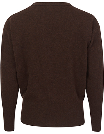 Trui Claudia Merino Wol Crew Chocolate Brown detail