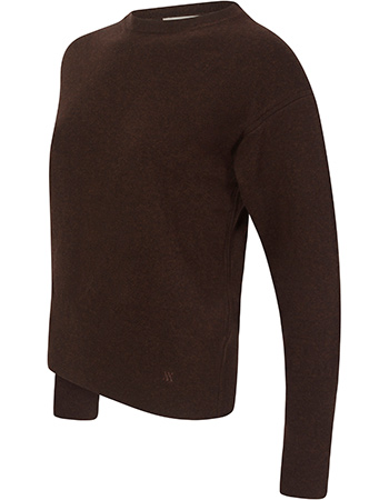 Trui Claudia Merino Wol Crew Chocolate Brown detail