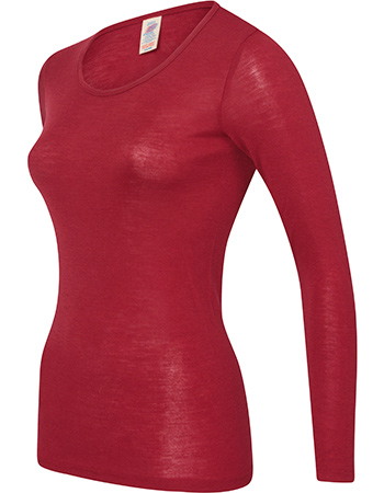 Longsleeve Ondermode Organic  Wol Zijde Mallow Red detail