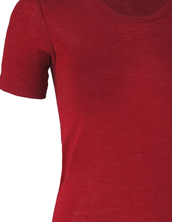 T&#8209;shirt Ondermode Organic Wol Zijde Mallow Red detail