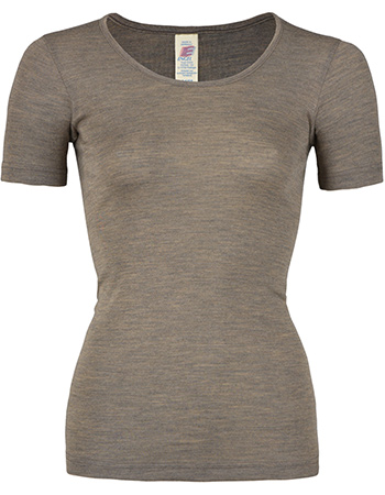 T&#8209;shirt Ondermode Organic Wol Zijde Walnut