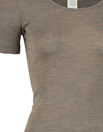 T&#8209;shirt Ondermode Organic Wol Zijde Walnut detail