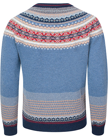 Trui Alpine Fair Isle Merino Lamswol  Blue Morning detail