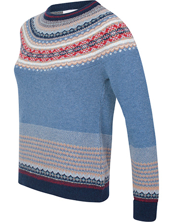 Trui Alpine Fair Isle Merino Lamswol  Blue Morning detail