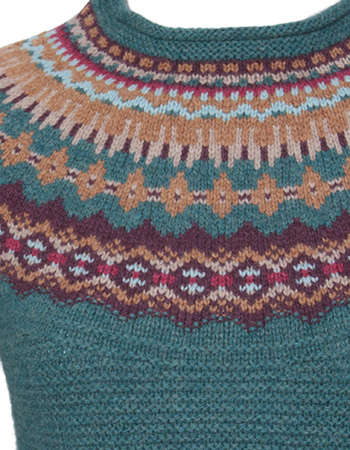 Trui Stoneybrek Merino Lamswol Velvet Woods detail