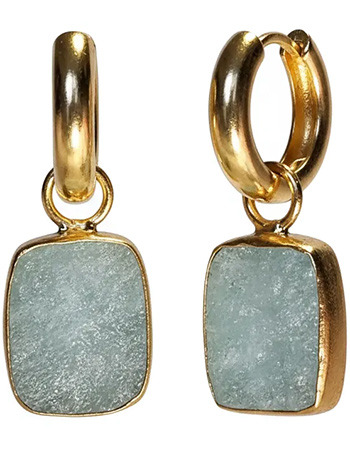 Vergulde Oorbellen Ruwe Maansteen Aquamarine