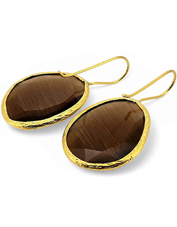 Vergulde Oorbellen Glowdrop Large Brown detail