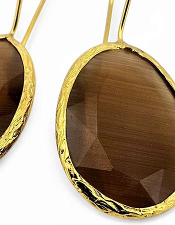 Vergulde Oorbellen Glowdrop Large Brown detail