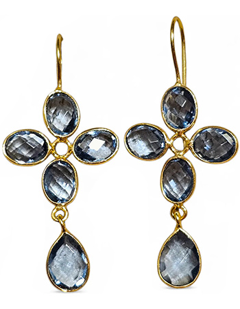 Vergulde Oorbellen Aveline Blue Quartz Stones