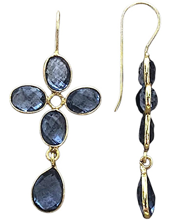 Vergulde Oorbellen Aveline Blue Quartz Stones detail