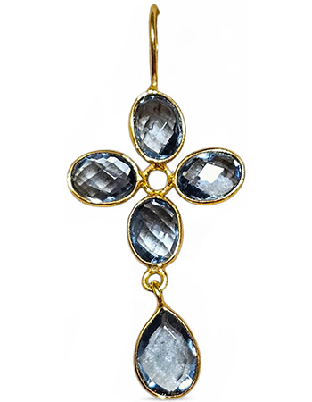 Vergulde Oorbellen Aveline Blue Quartz Stones detail
