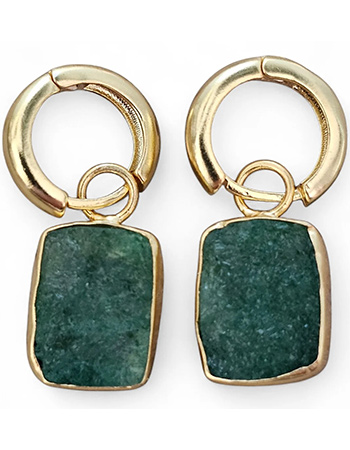 Vergulde Oorbellen Ruwe Maansteen Green