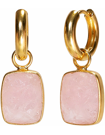 Vergulde Oorbellen Ruwe Maansteen Rose Quartz
