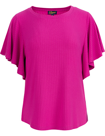 Top Sophie Butterfly Sleeve Rib Fuchsia