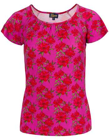 Top Butterfly Sleeve Fuchsia Flowers