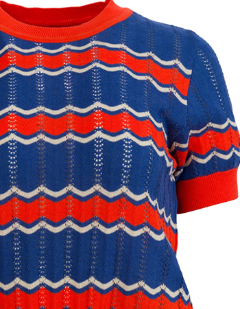 Top Knitted Waves Red Navy detail
