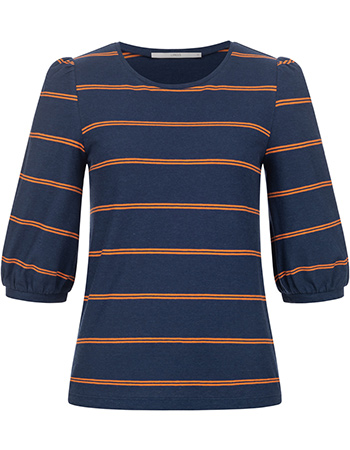 T&#8209;shirt Streif 3/4 Mouw Night Blue Papaya